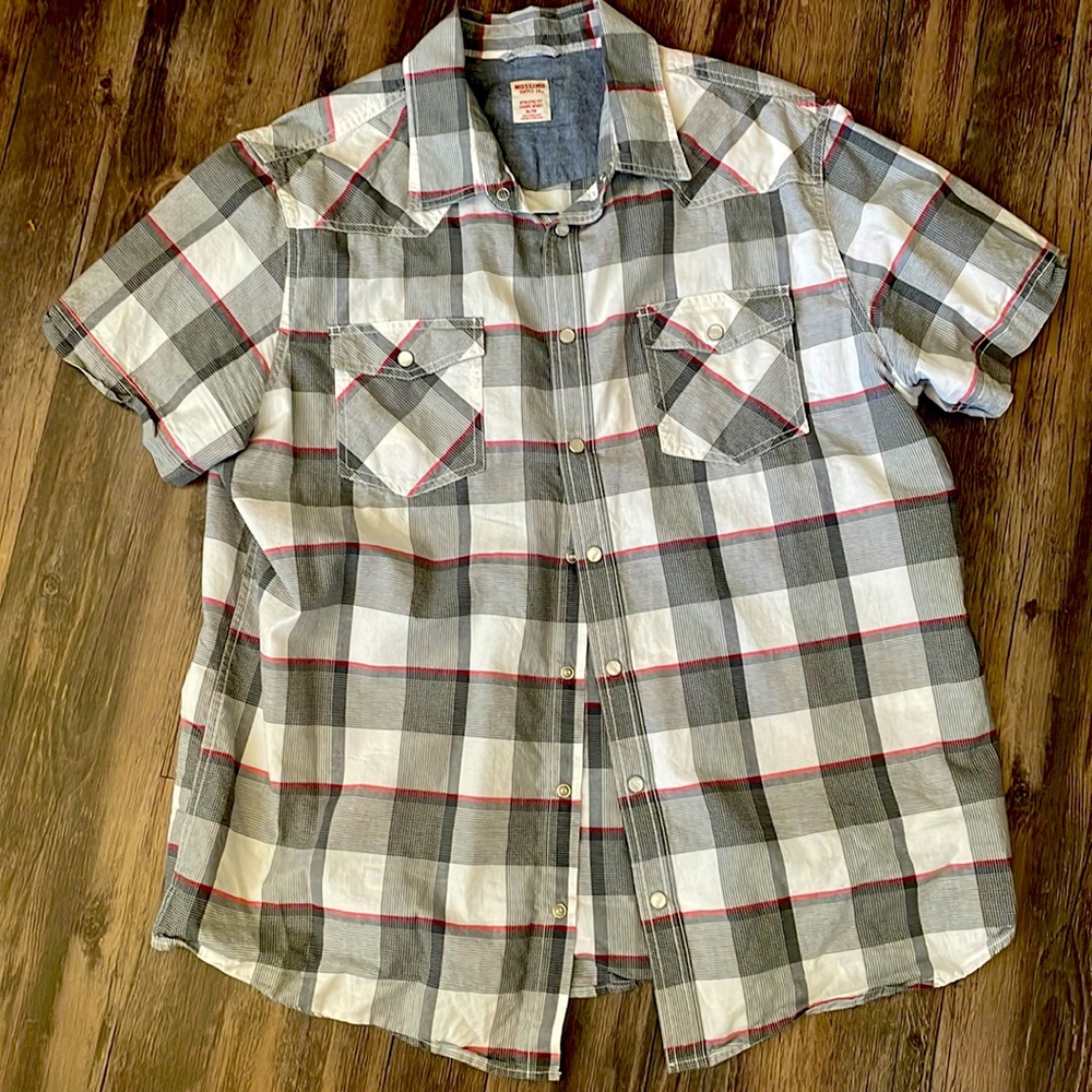 Men’s button-down Shirt White gray and red